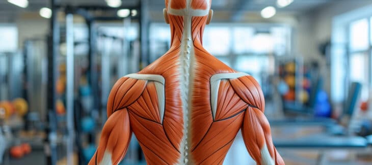"Personne effectuant un étirement du grand dorsal avec une bande de résistance pour soulager la douleur musculaire"