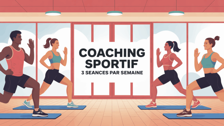 Groupe sportif en salle moderne, coaching sportif 3 seances par semaine