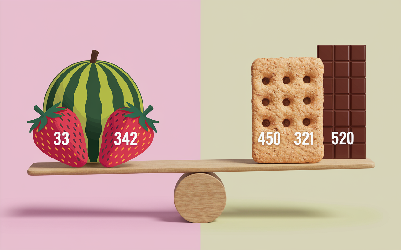 Comparatif fruits moins caloriques vs snacks