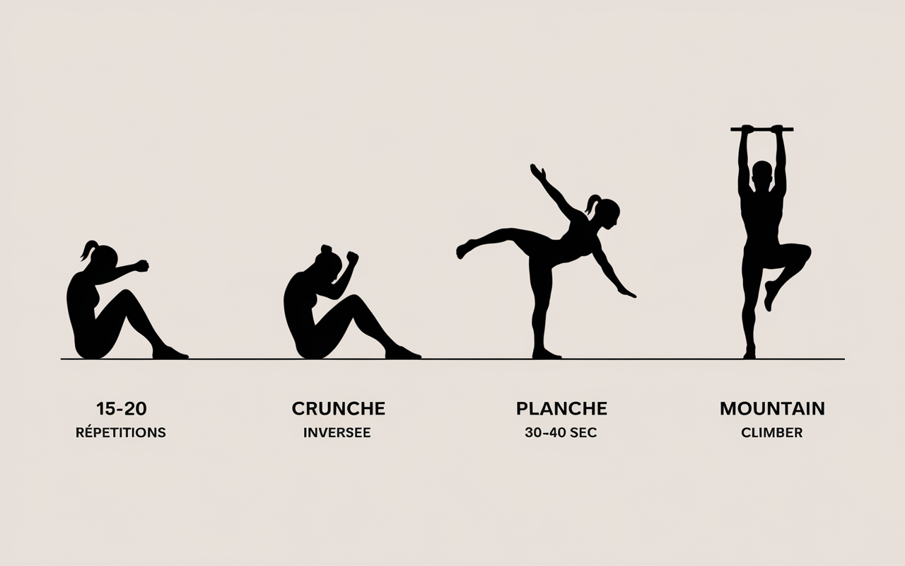 Progression exercices abdos bas du ventre gainage, répétitions indiquées