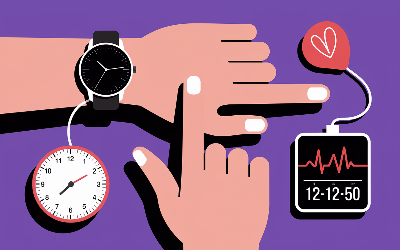prendre pouls main montre cardiofrequencemetre chronometre