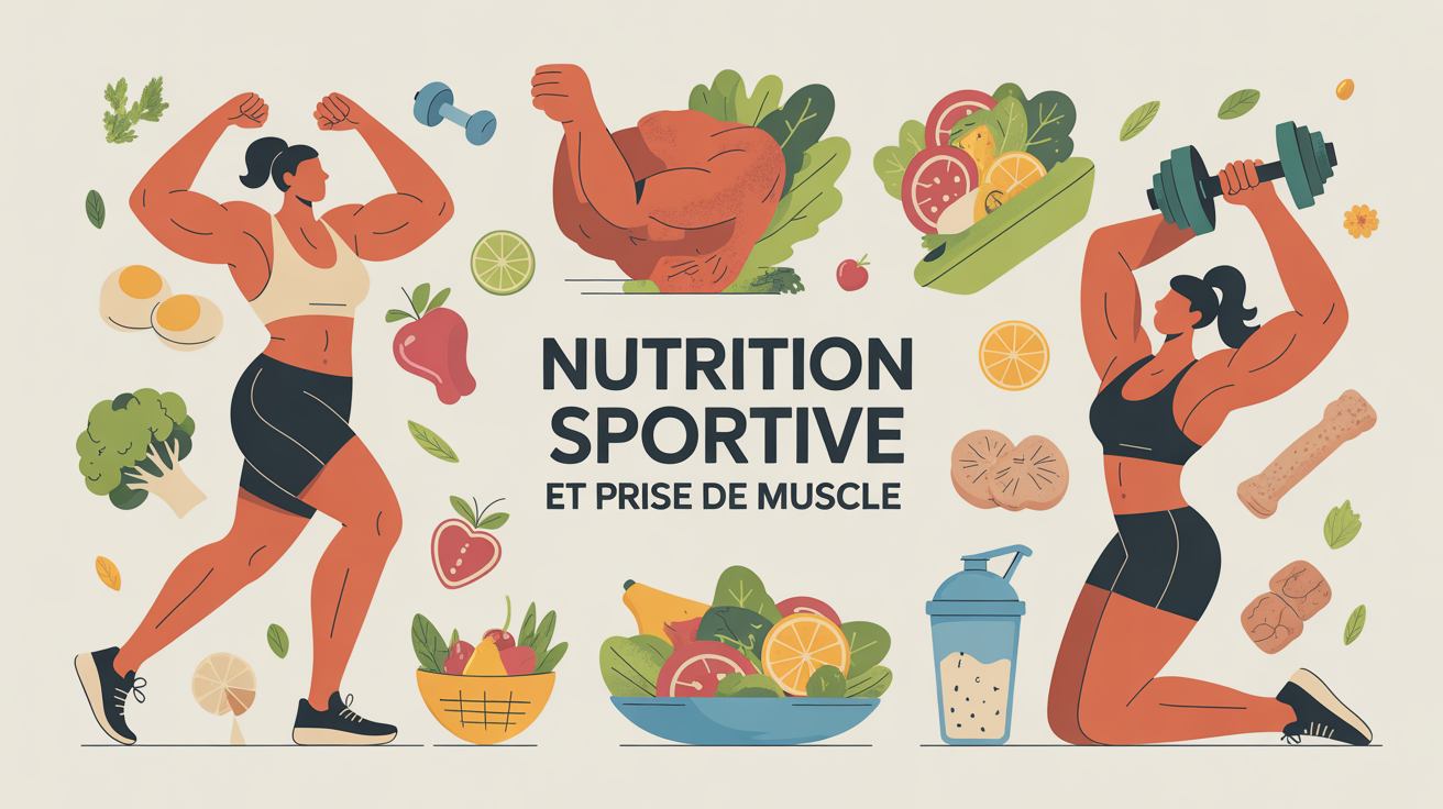 Illustration balance nutrition sportive, aliments et sportifs