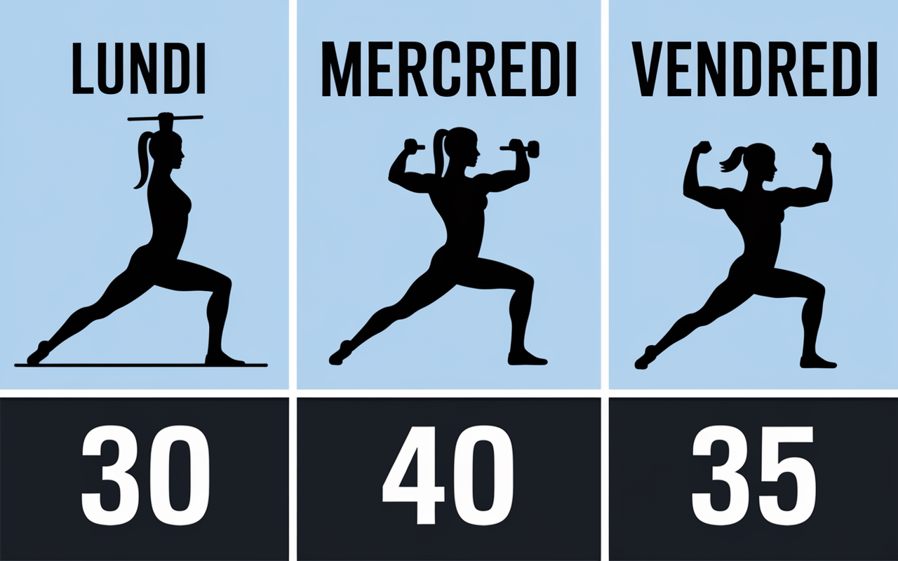 tableau planning hebdo musculation femme pilates circuit
