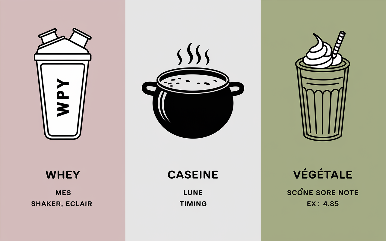 Comparatif proteine en seche visuel whey caseine vegetale