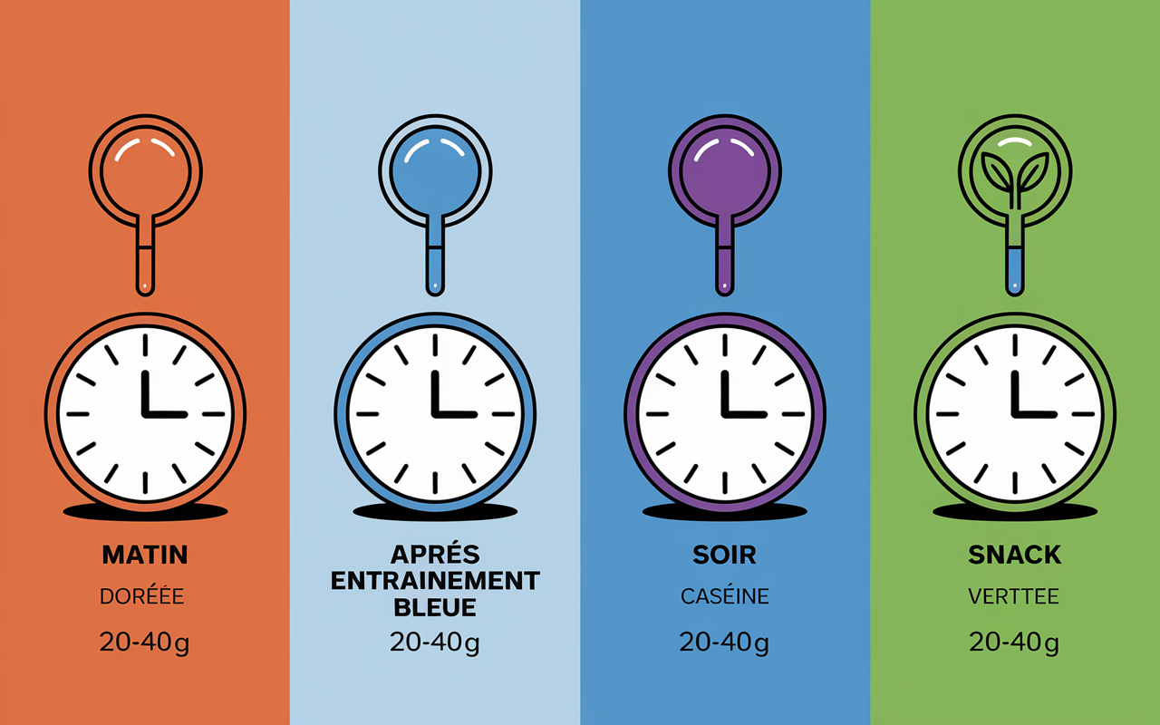 dosettes proteines whey caseine vegetale quantites timing