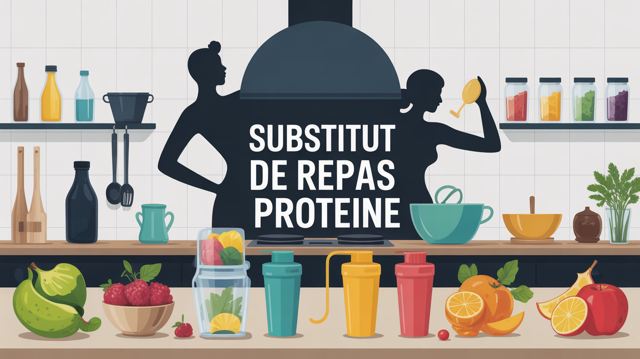 Scène cuisine moderne substitut de repas proteine personnes actives