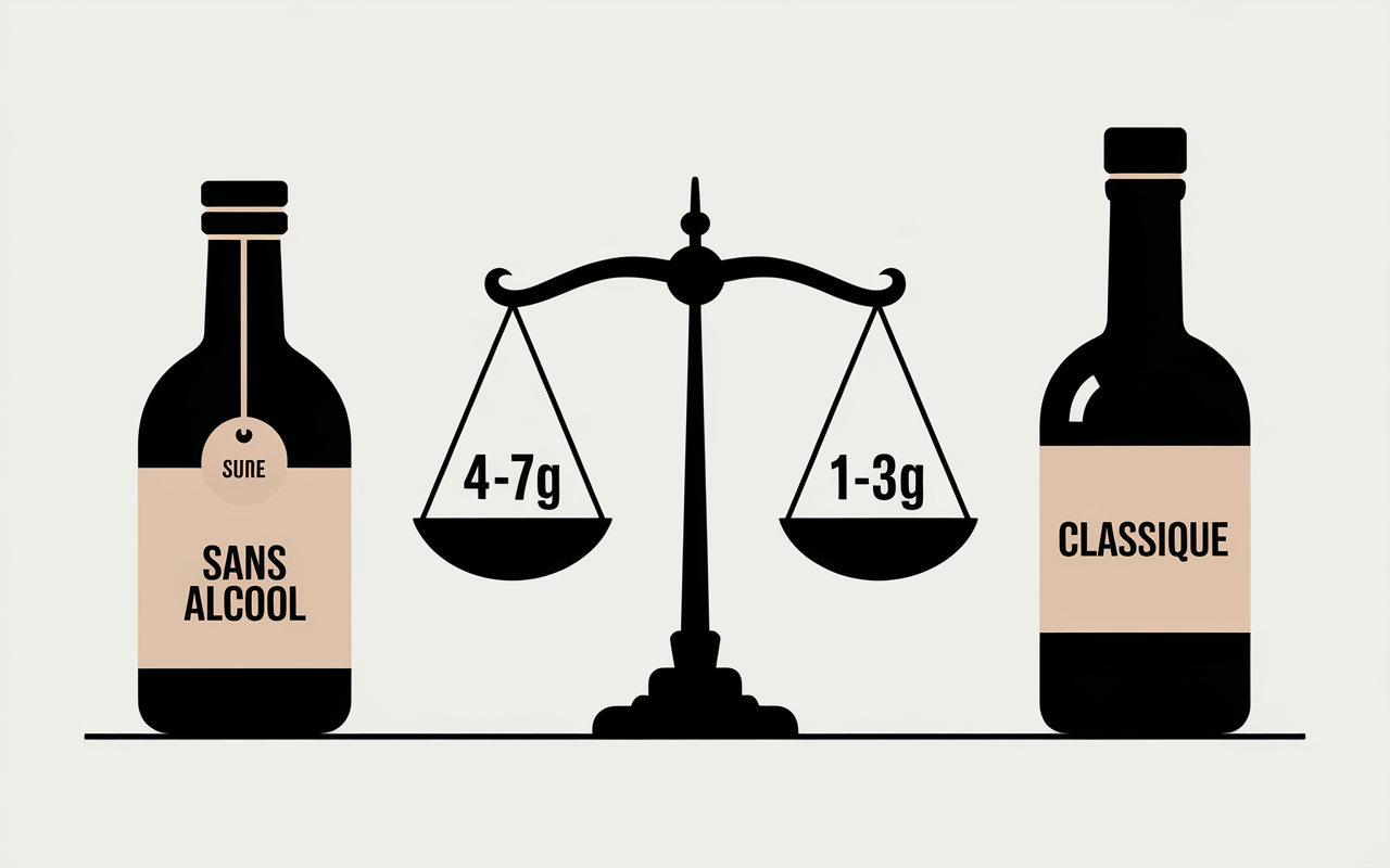 Bouteilles bières sans alcool et classique avec balance taux sucre