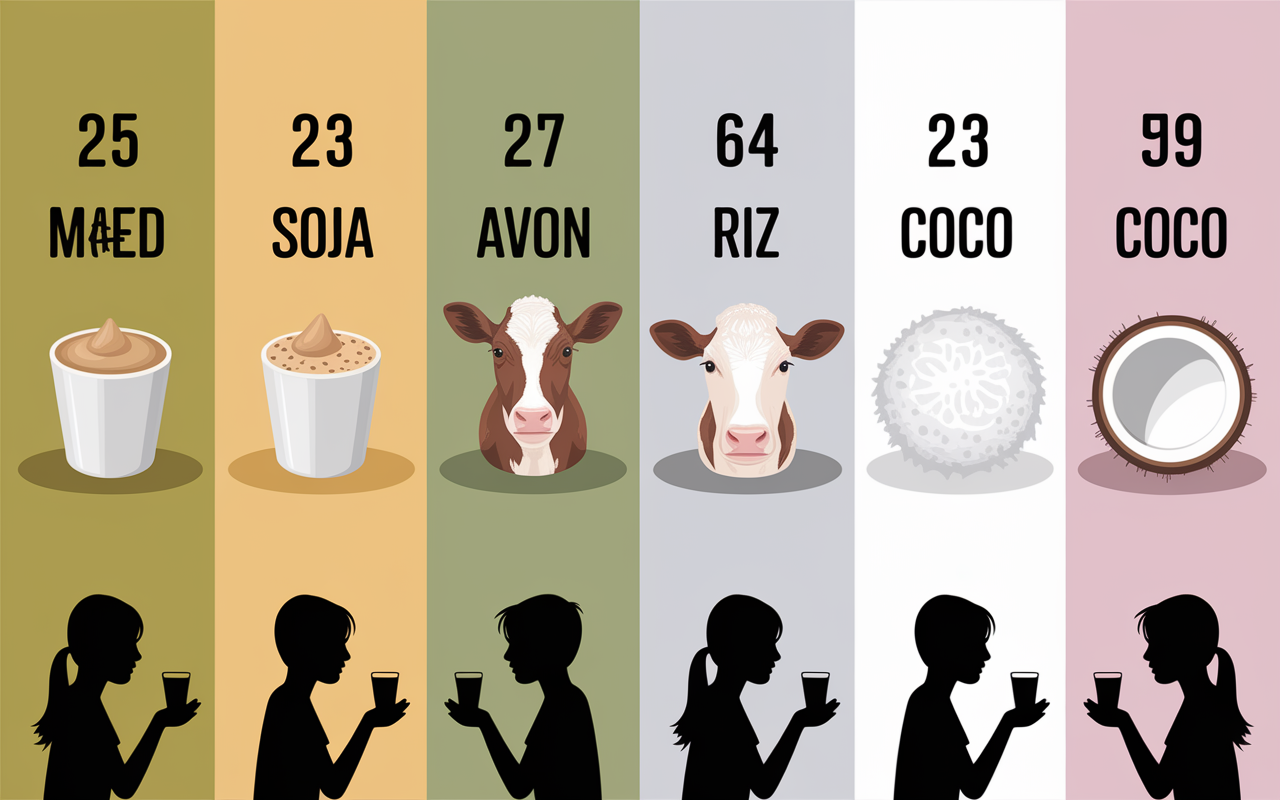 tableau lait faible en calories comparer types