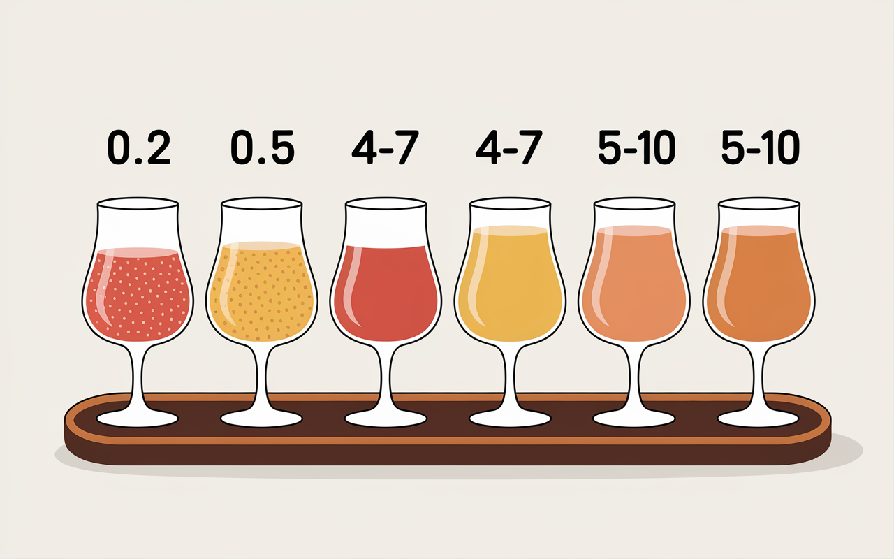 Plateau avec verres de bières et taux de sucre par type