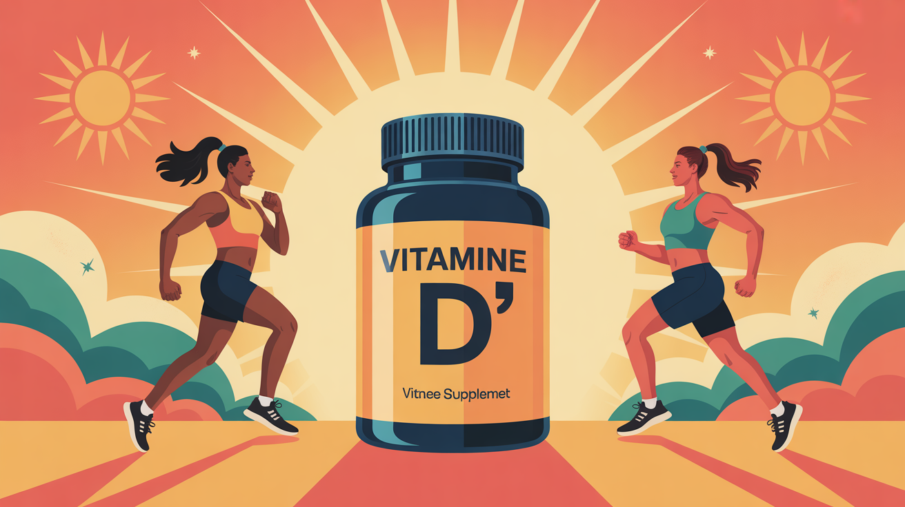 Boite de vitamine D Inkospor avec silhouettes sport et rayons soleil