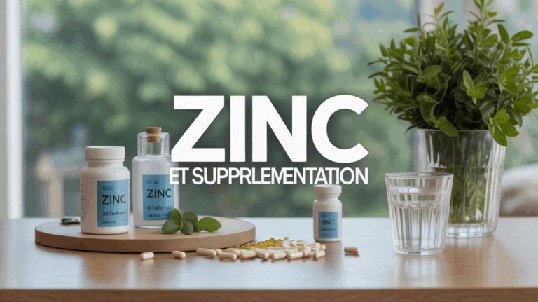flacons de zinc pilules sur table sportive santé