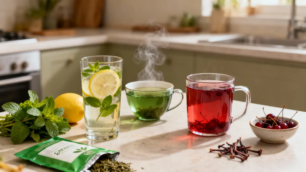 Trois boissons naturelles minceur posées en cuisine