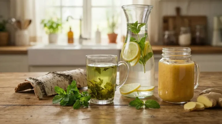 Plan de travail avec boissons naturelles minceur