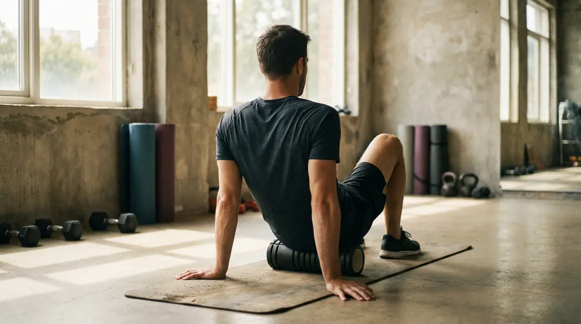 Sportif étirement dos foam roller salle musculation