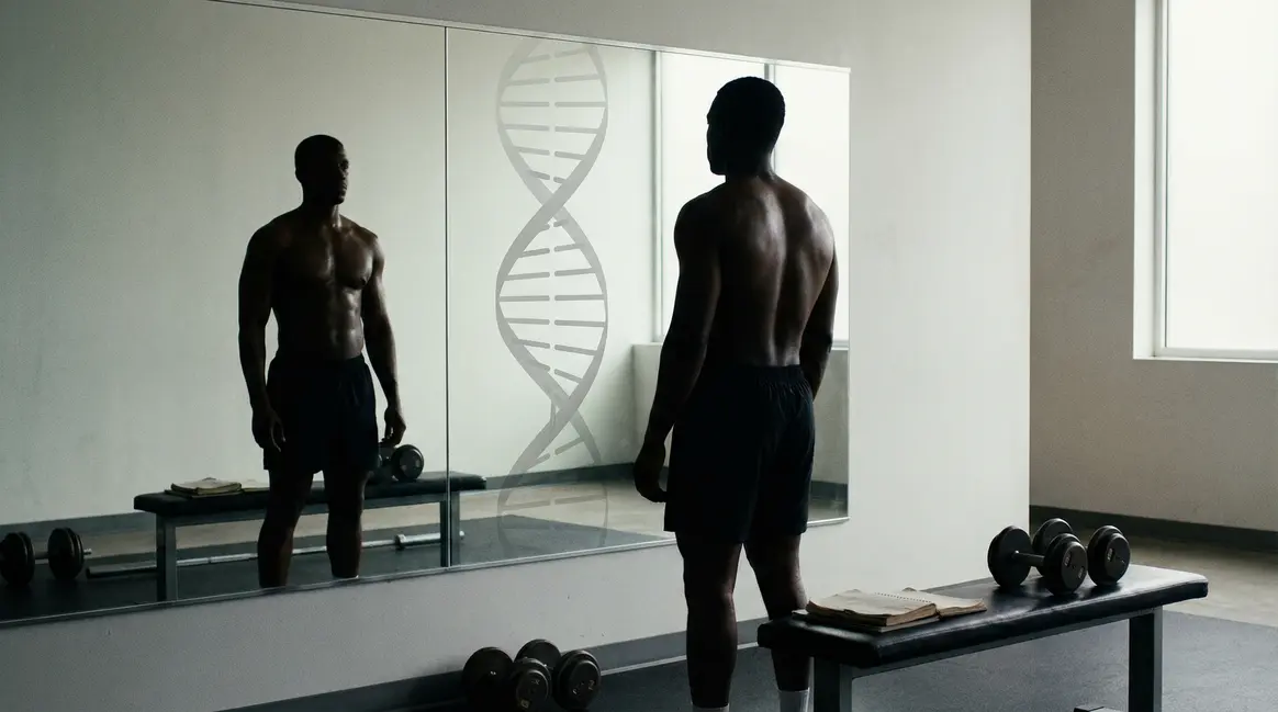 Silhouette sportive et ADN en salle de musculation