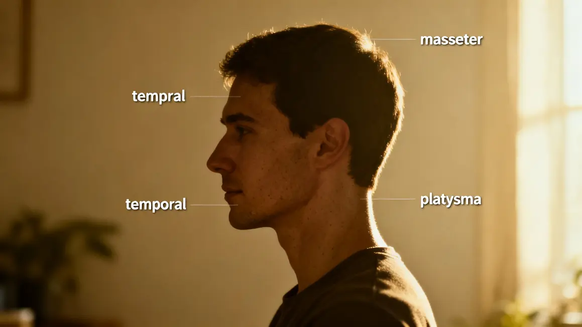 Schéma muscles masséter temporal platysma mâchoire