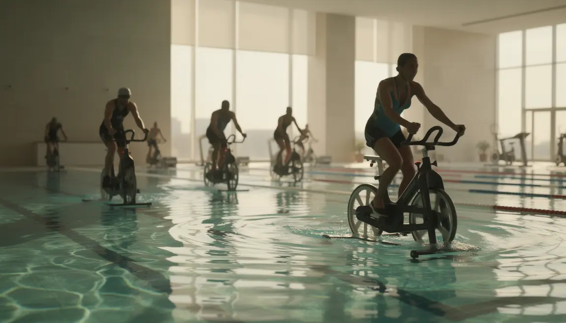 aquabike en piscine silhouettes velo