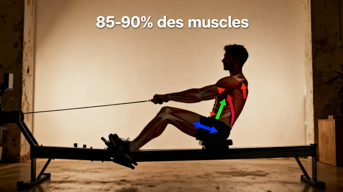 Schéma muscles sollicités rameur