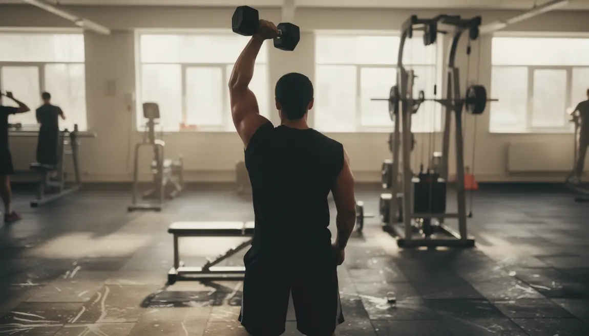 Sportif effectuant exercice triceps salle musculation