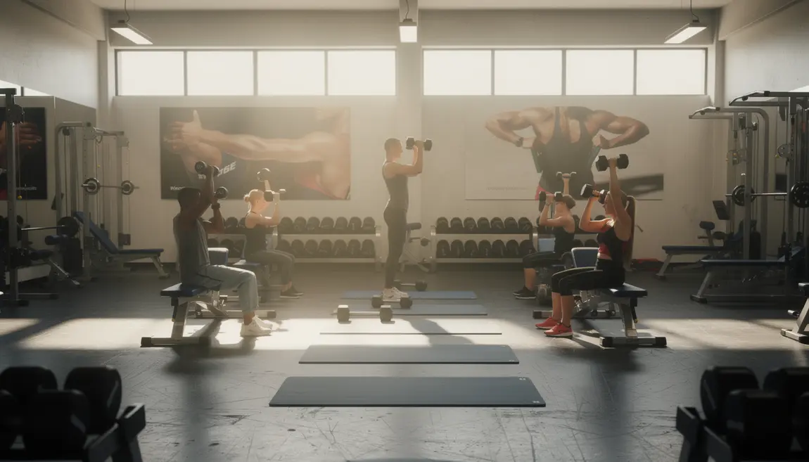 Personnes en salle de gym renforçant leurs bras