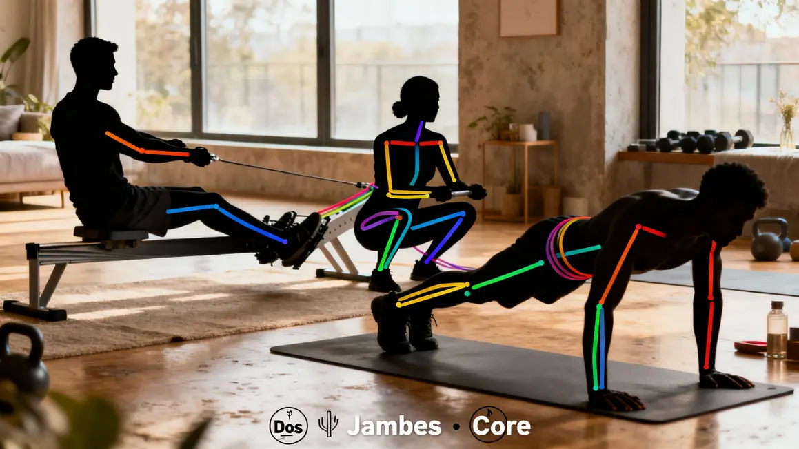 Programme exercices elastique dos jambes core