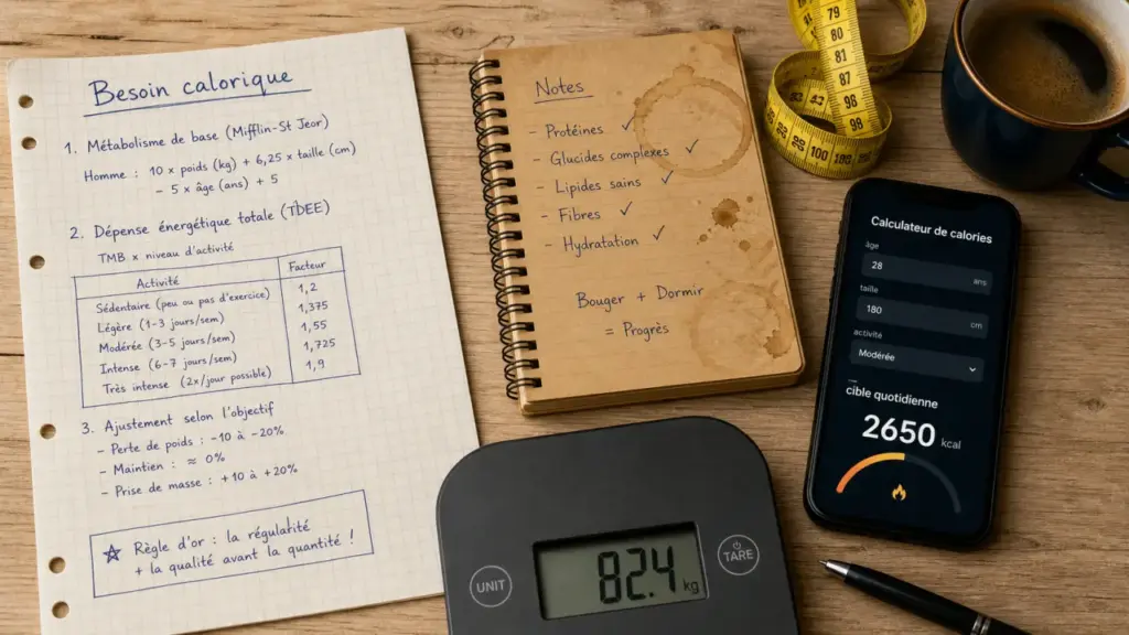 Besoin journalier calories calcul : cible quotidienne selon activité réelle