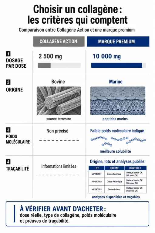 Comparatif des critères de qualité pour choisir son collagène de chez Action ou une marque spécialisée