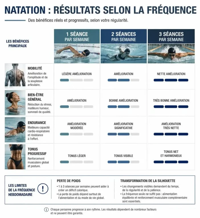 Natation 1 fois par semaine : résultats comparés selon la fréquence des séances