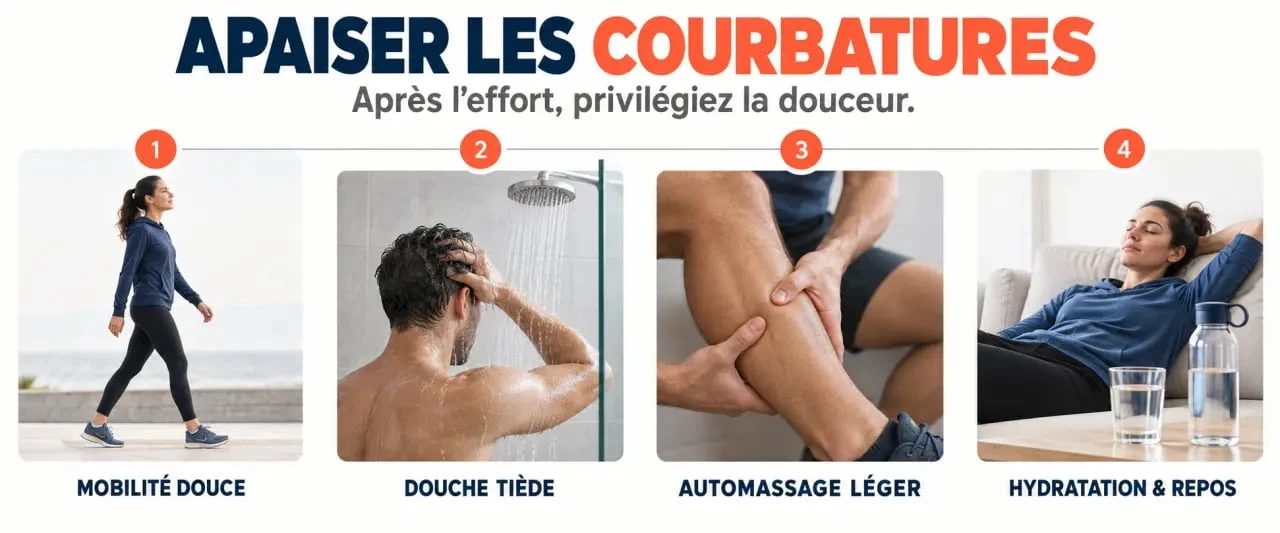 Comment soulager les courbatures avec mobilité douce, chaleur modérée et automassage
