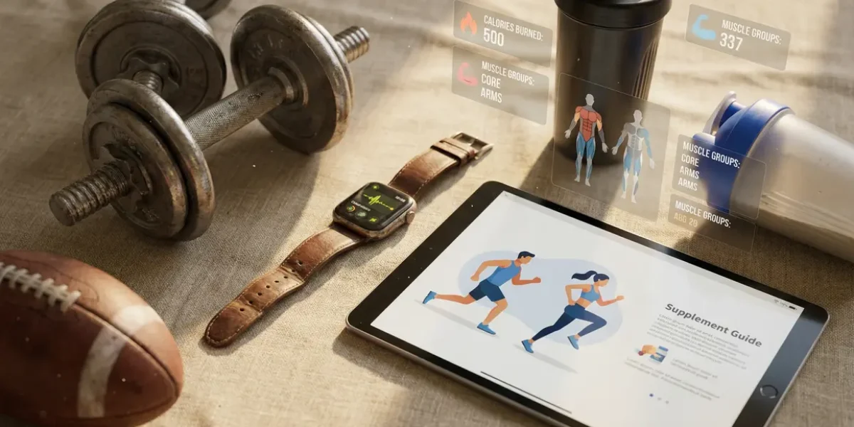 Accessoires de sport avec compléments brûleur de graisse sur fond neutre
