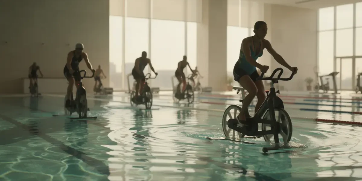 aquabike en piscine silhouettes velo