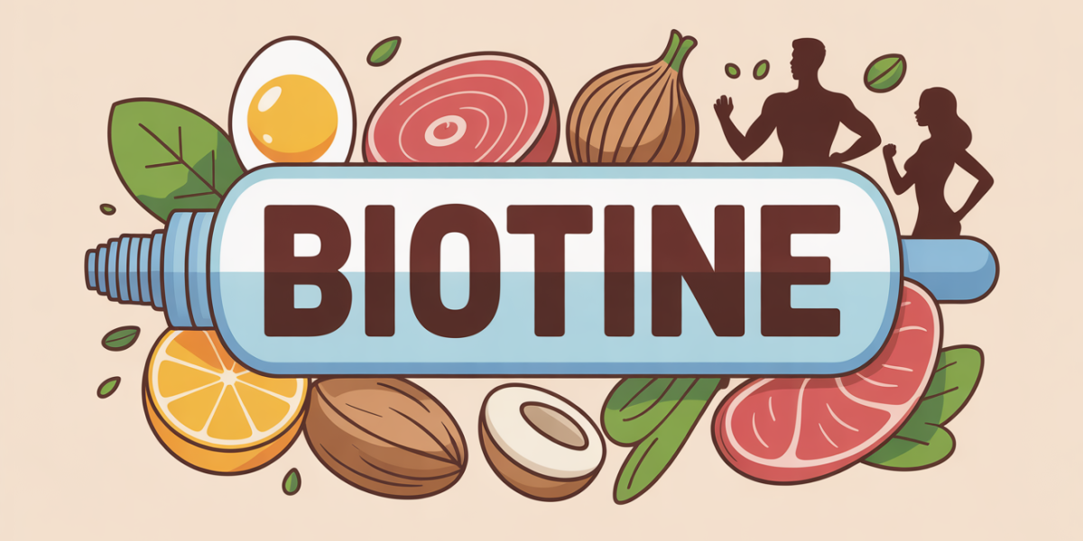 illustration biotine vitamine aliments energie cheveux peau ongles