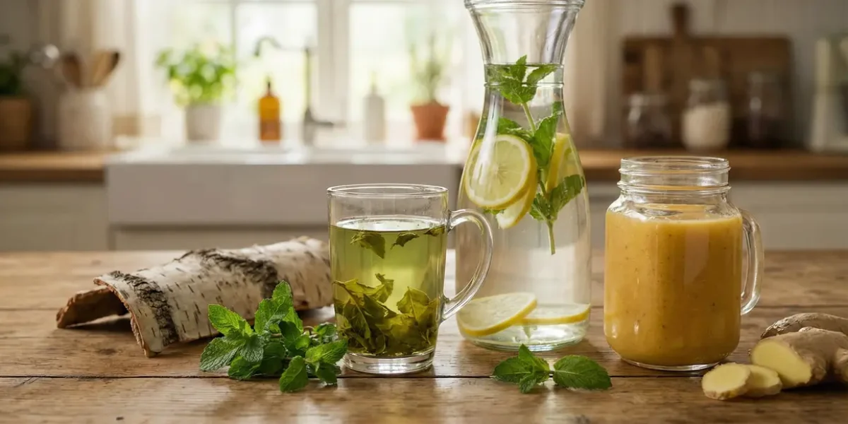 Plan de travail avec boissons naturelles minceur