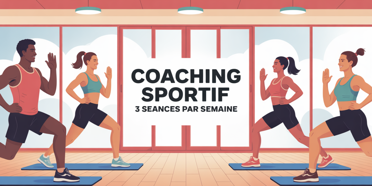 Groupe sportif en salle moderne, coaching sportif 3 seances par semaine