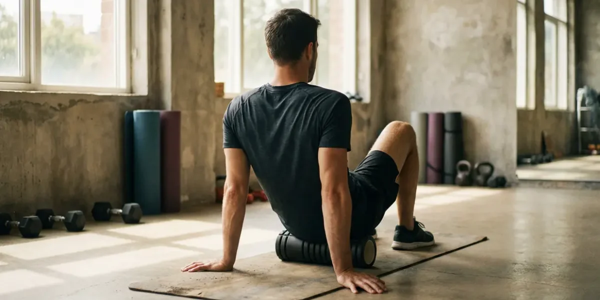 Sportif étirement dos foam roller salle musculation