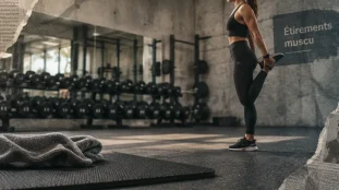 Étirements musculation : étirement quadriceps debout, avant et après l’entraînement