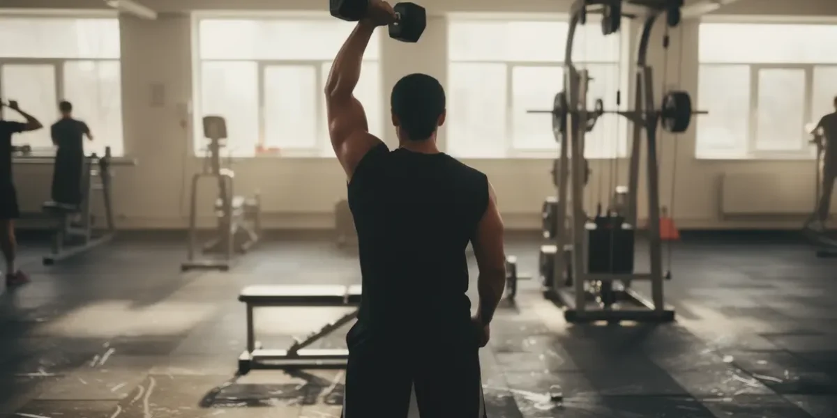 Sportif effectuant exercice triceps salle musculation