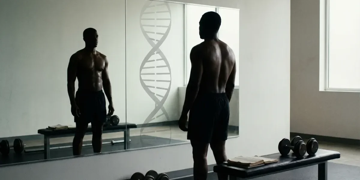 Silhouette sportive et ADN en salle de musculation