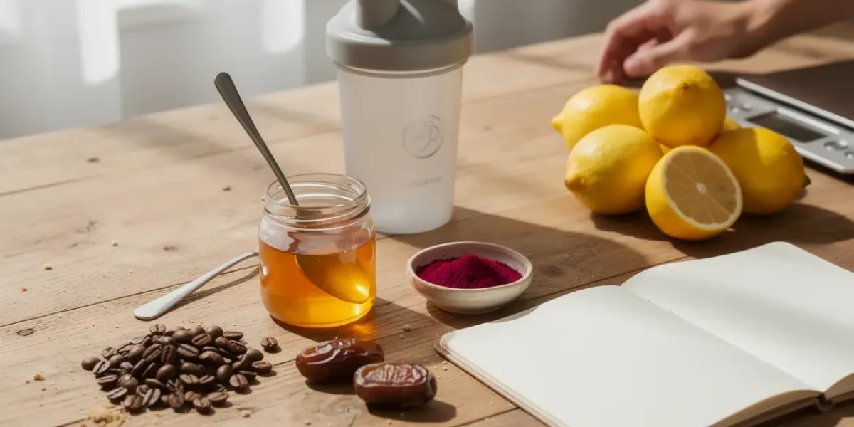 ingredients naturels de preworkout maison cafe miel betterave citrons