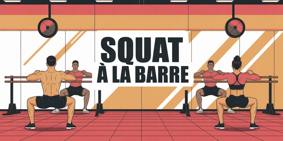 salle fitness squat a la barre silhouettes miroir