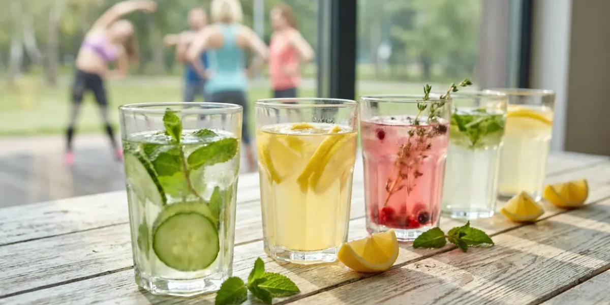 verres alignés de boissons detox aux agrumes pour sportifs
