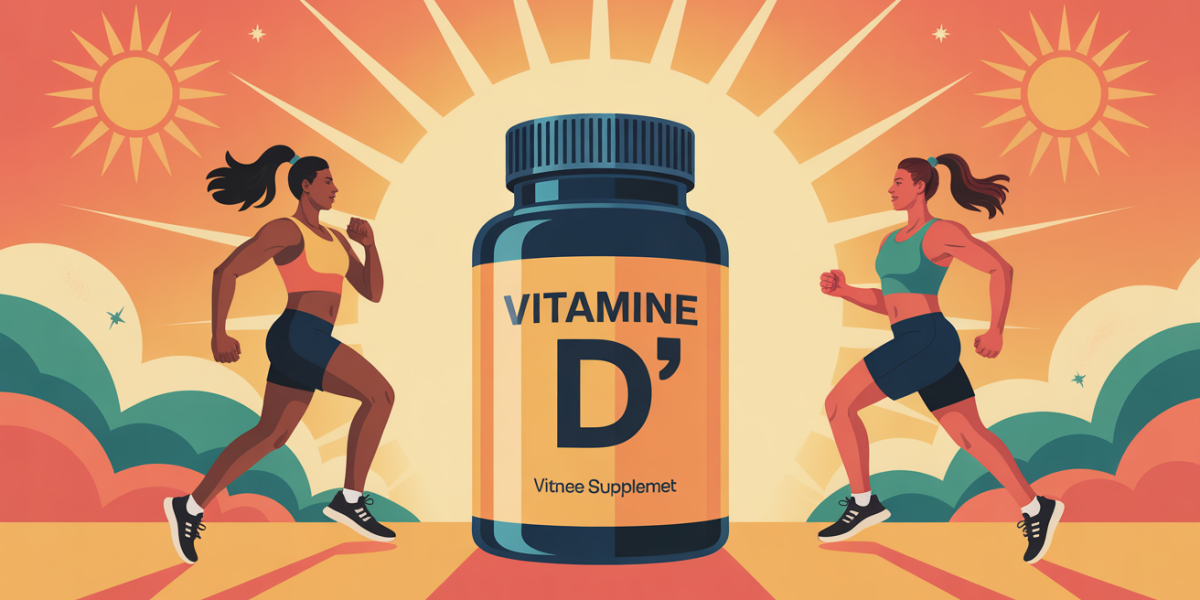 Boite de vitamine D Inkospor avec silhouettes sport et rayons soleil